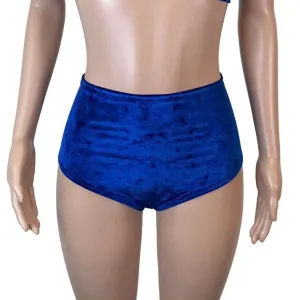 High Waist Hot Pants - Blue Crushed Velvet