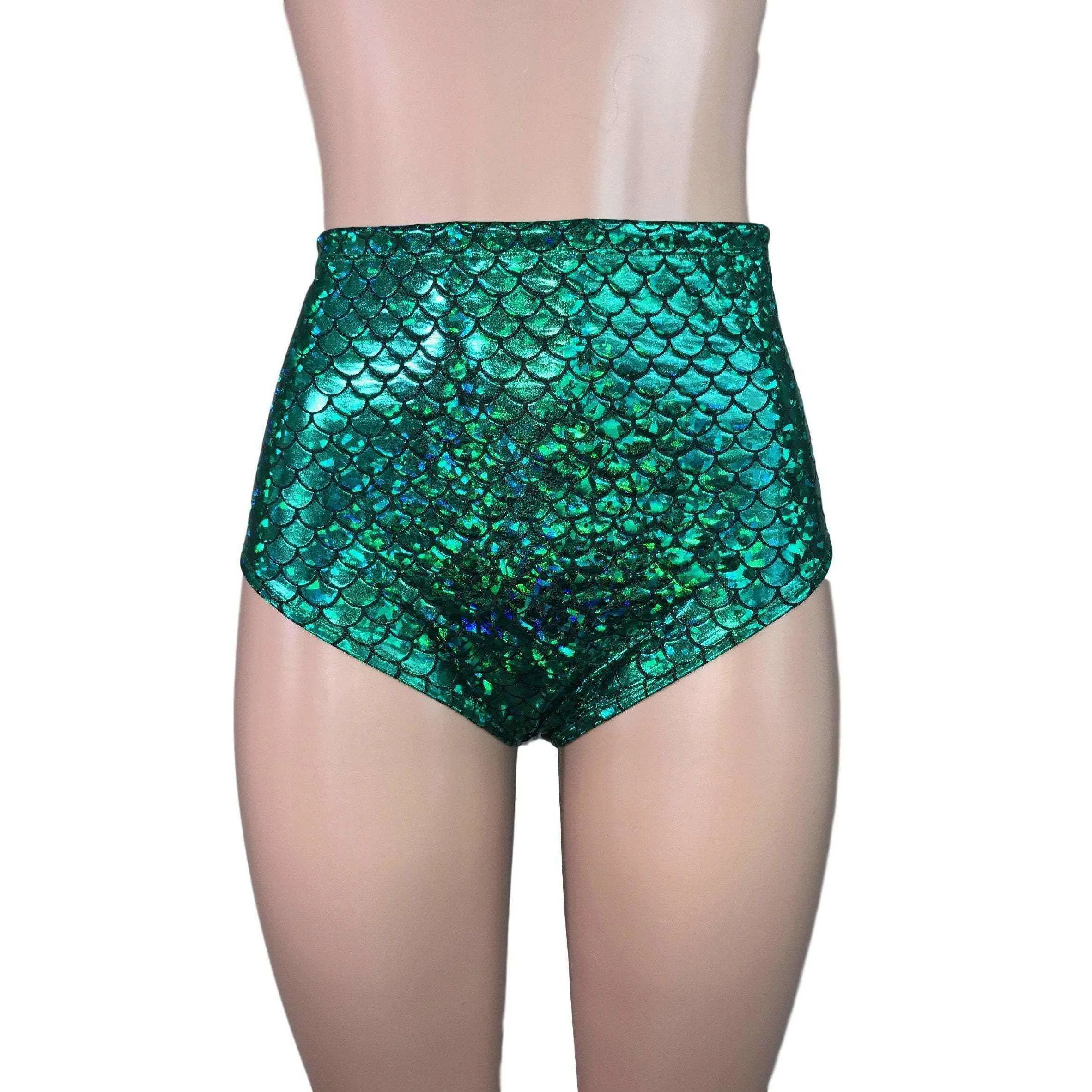 High Waist Hot Pants - Green Mermaid Scales