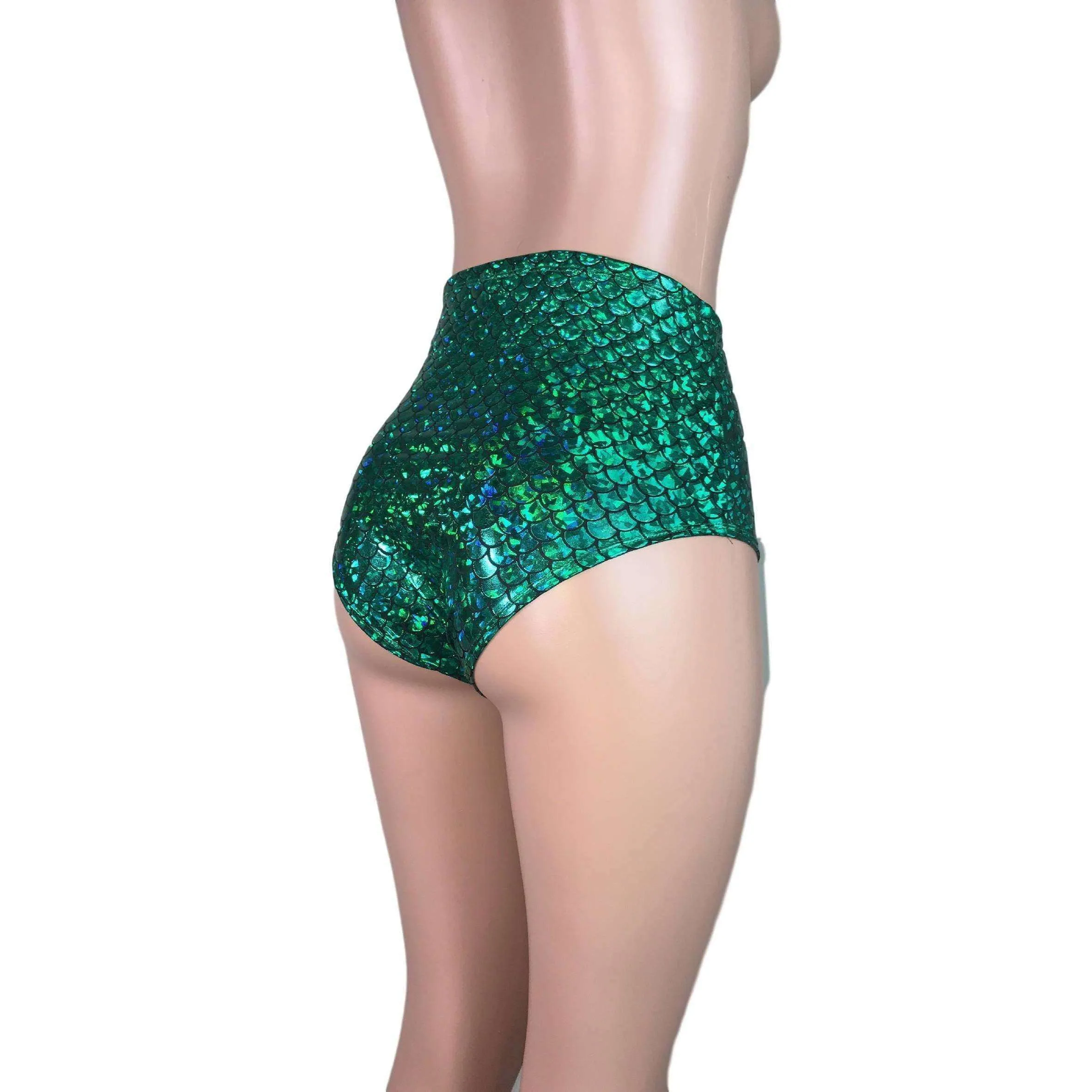 High Waist Hot Pants - Green Mermaid Scales