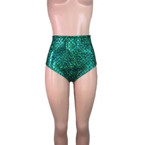 High Waist Hot Pants - Green Mermaid Scales