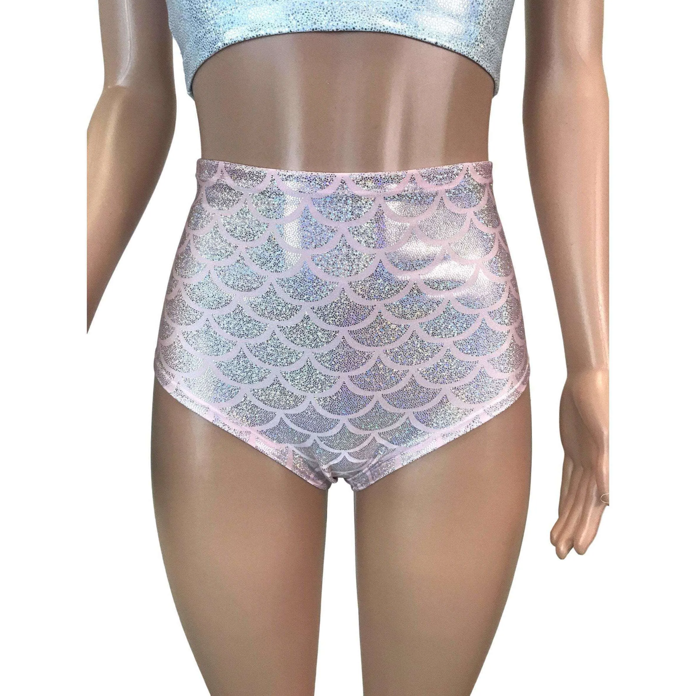 High Waist Hot Pants - Light Pink Mermaid Scales