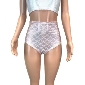 High Waist Hot Pants - Light Pink Mermaid Scales