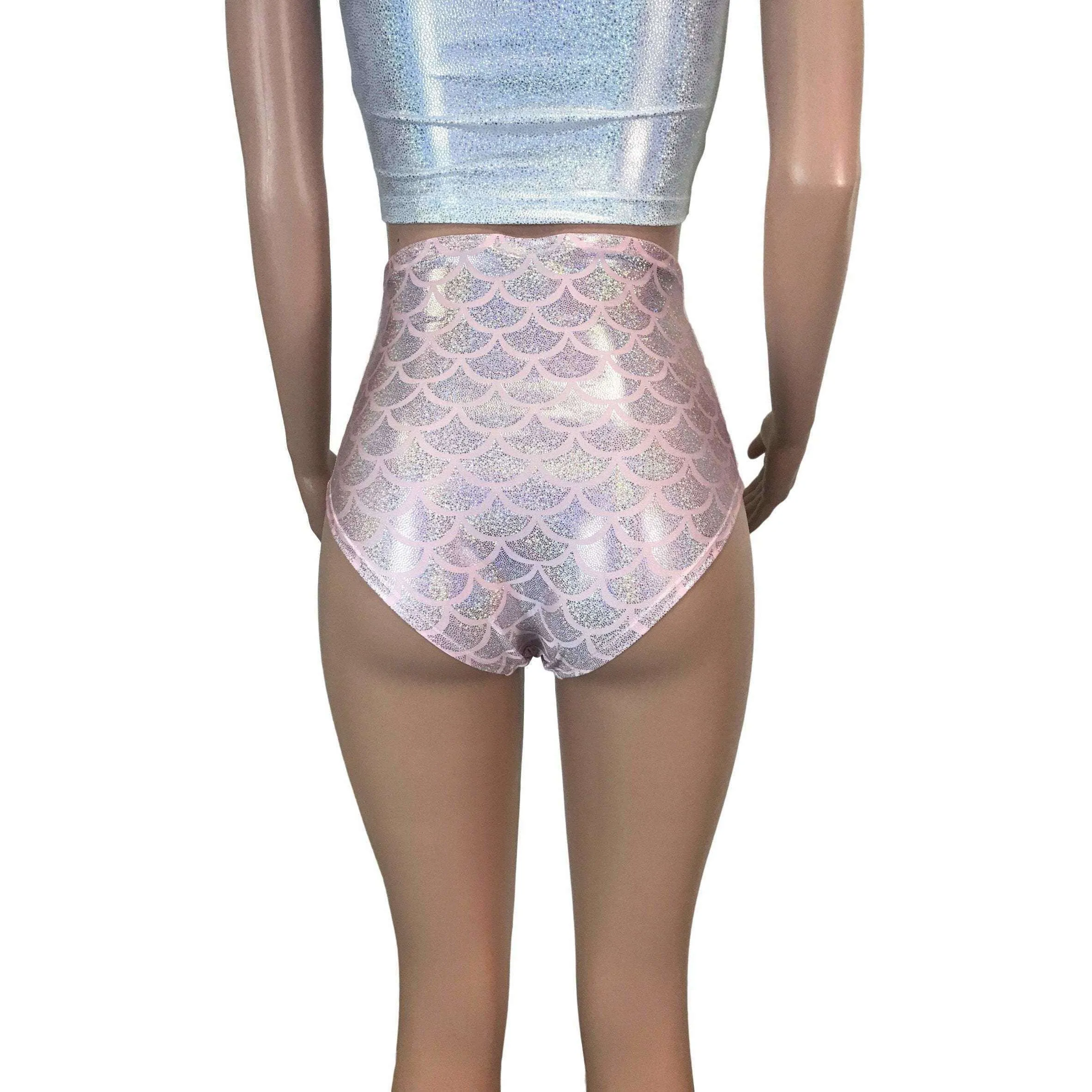 High Waist Hot Pants - Light Pink Mermaid Scales