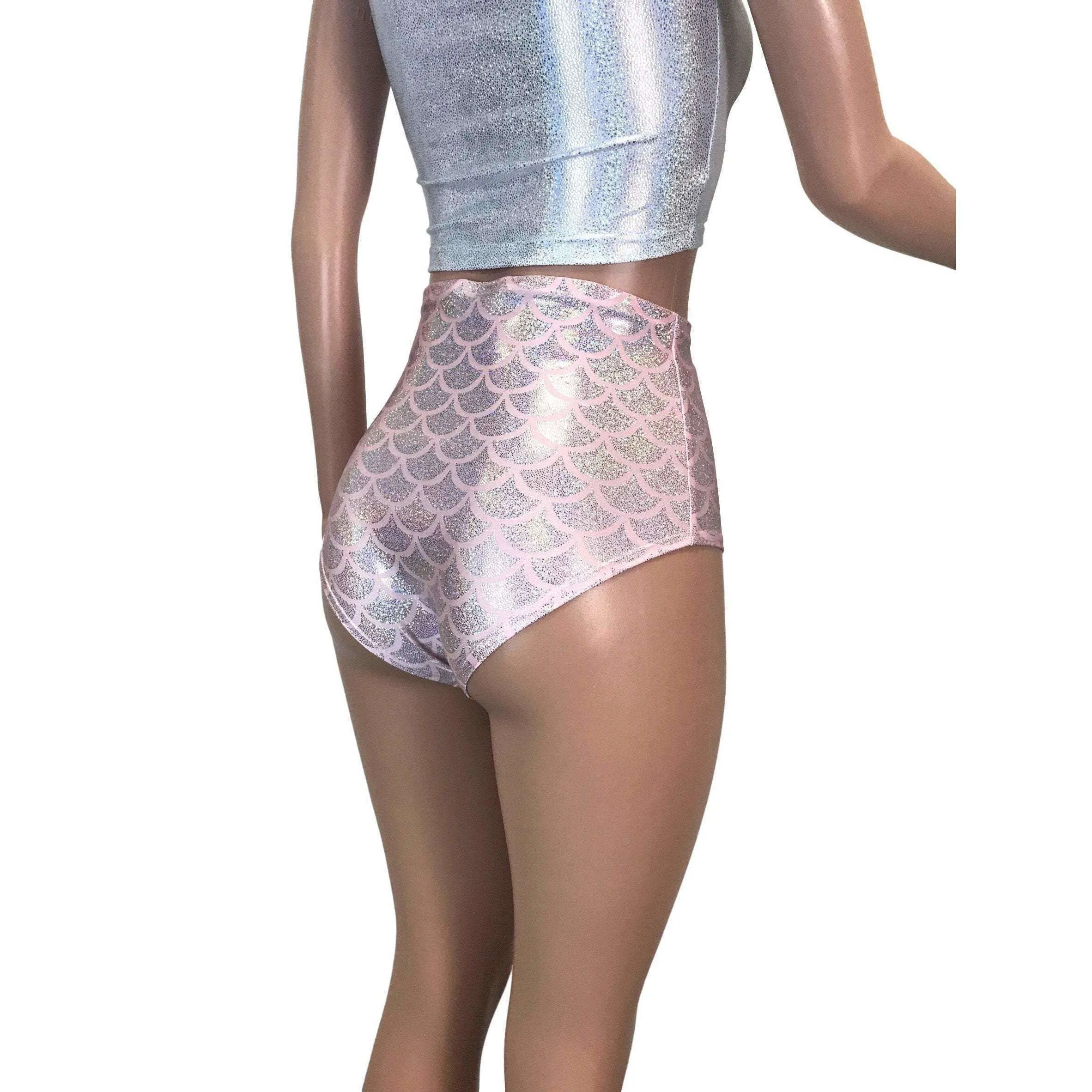 High Waist Hot Pants - Light Pink Mermaid Scales