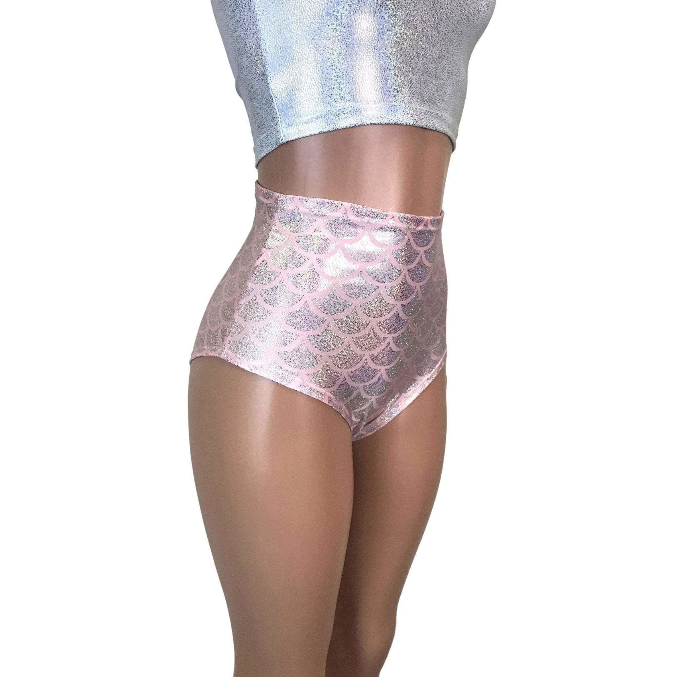 High Waist Hot Pants - Light Pink Mermaid Scales