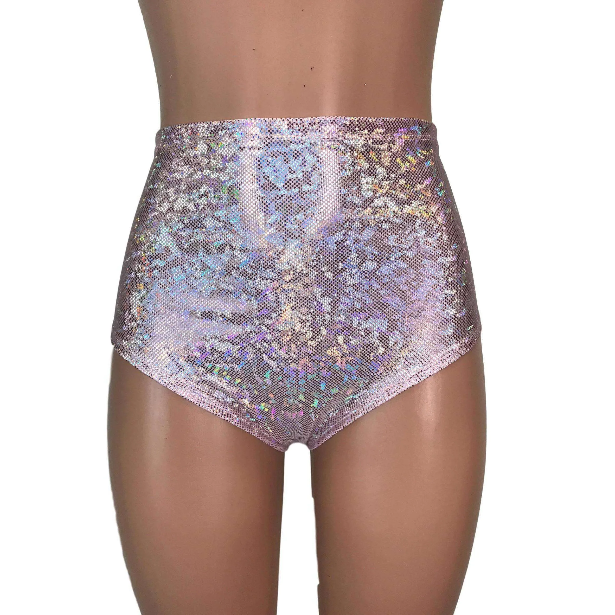 High Waist Hot Pants - Light Pink Shattered Glass