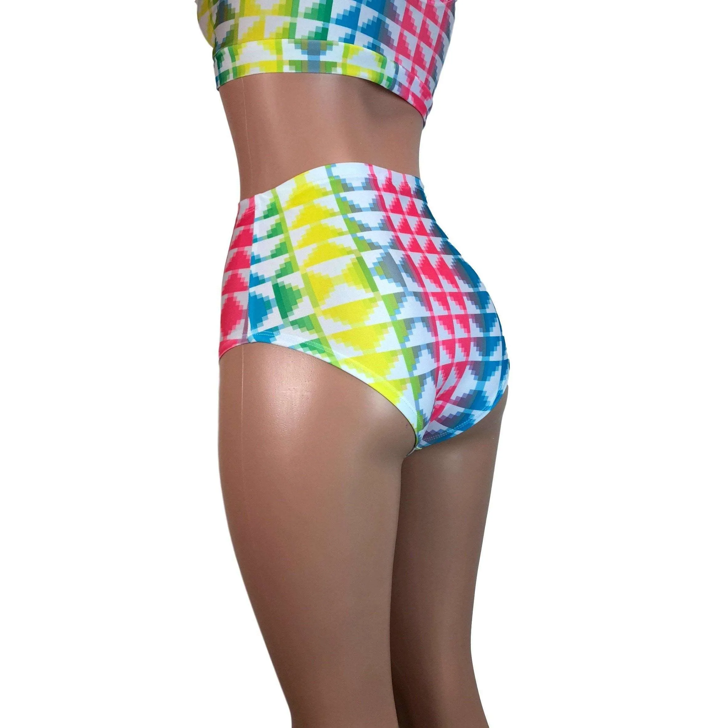 High Waist Hot Pants - Neon Tetris