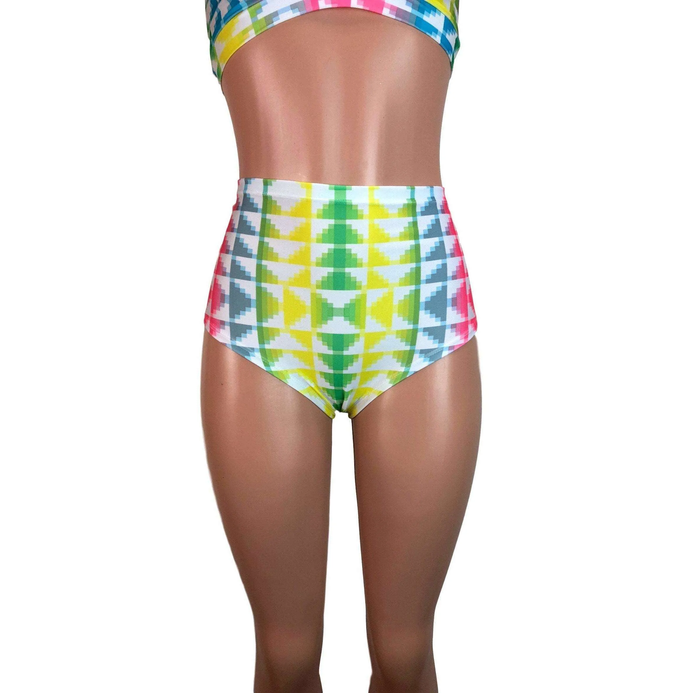 High Waist Hot Pants - Neon Tetris