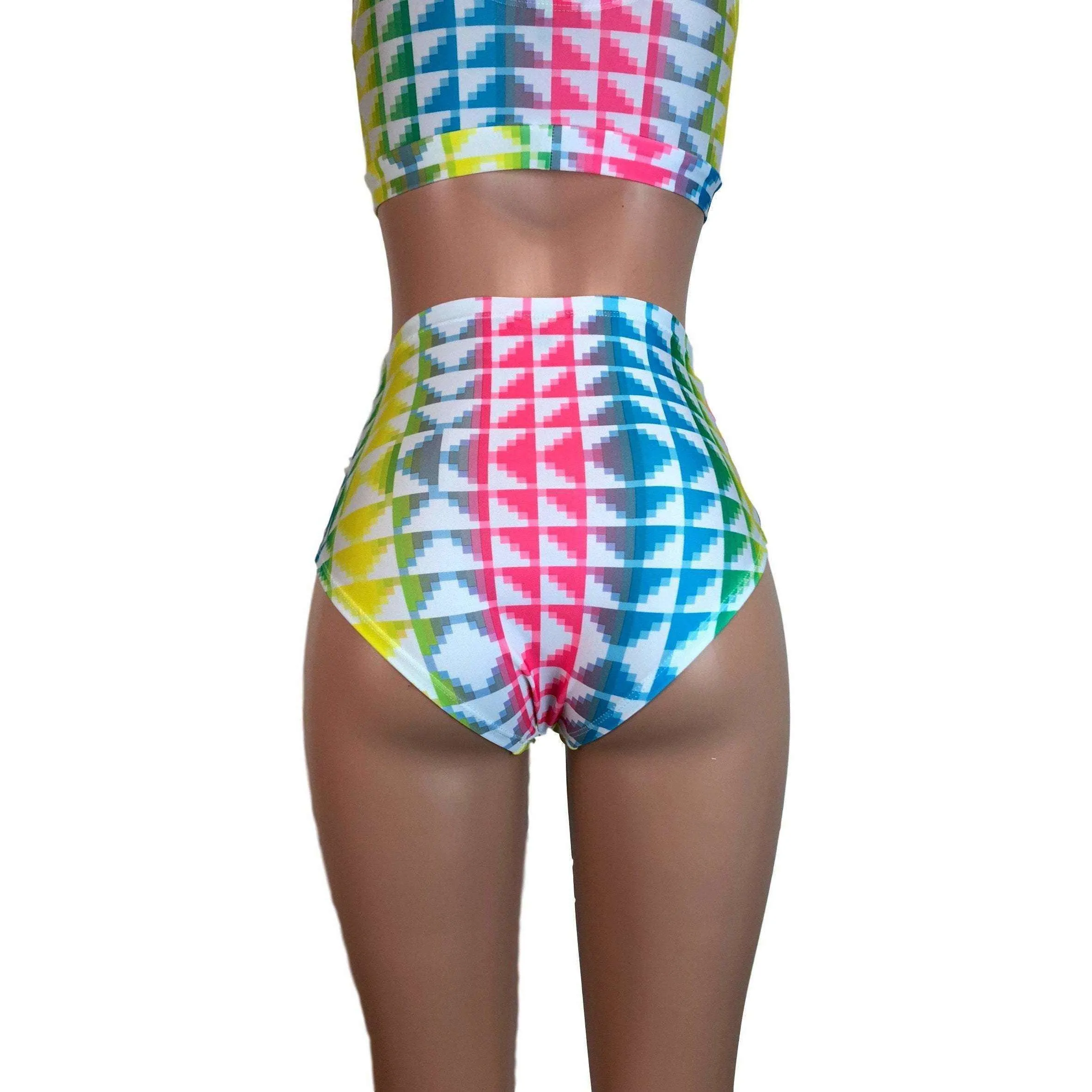 High Waist Hot Pants - Neon Tetris