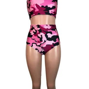 High Waist Hot Pants - Pink Camo