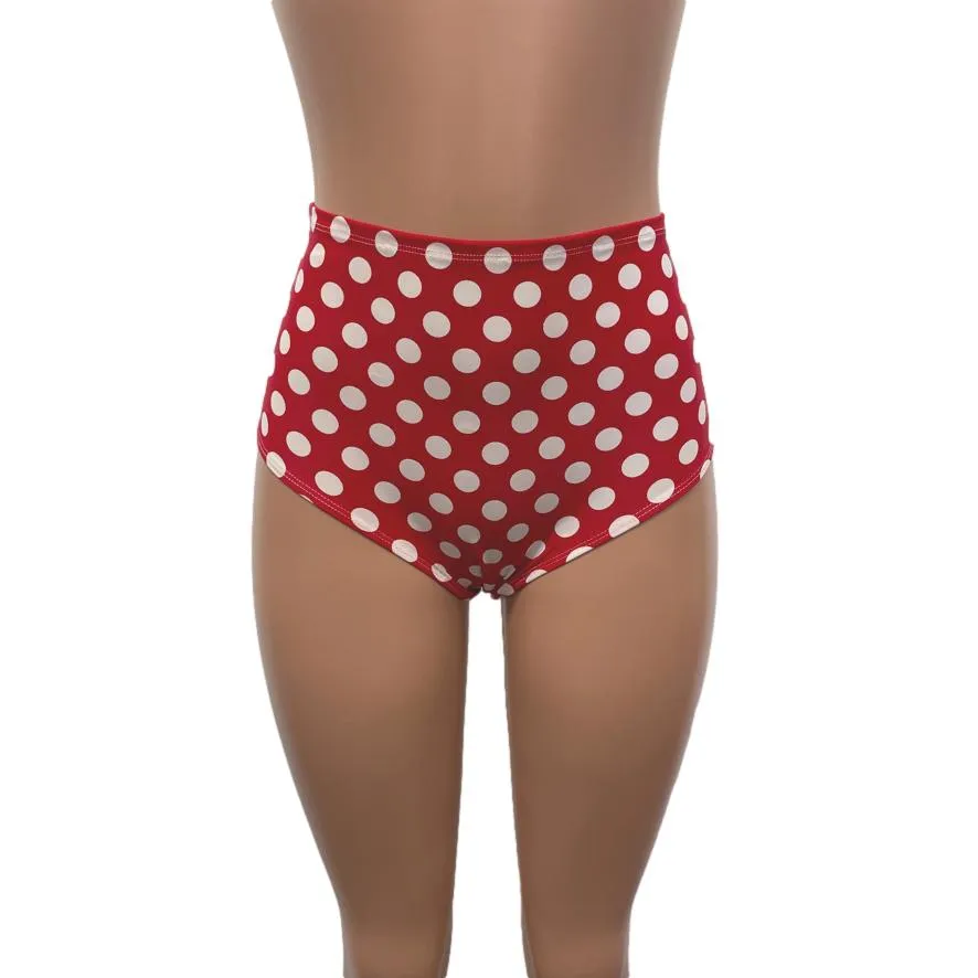 High Waist Scrunch Bikini Hot Pants - Red & White Polka Dot