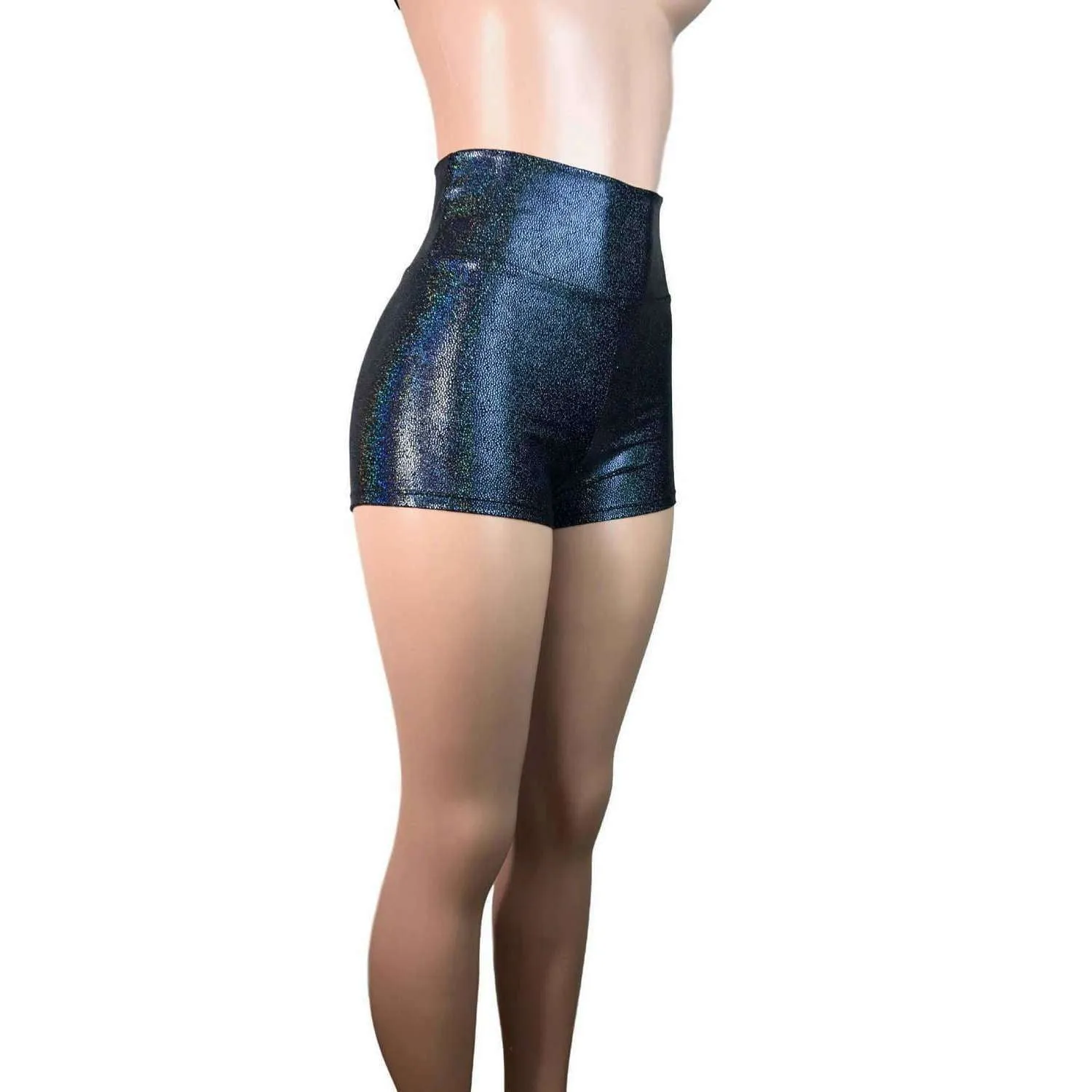 High Waisted Booty Shorts - Black Holographic