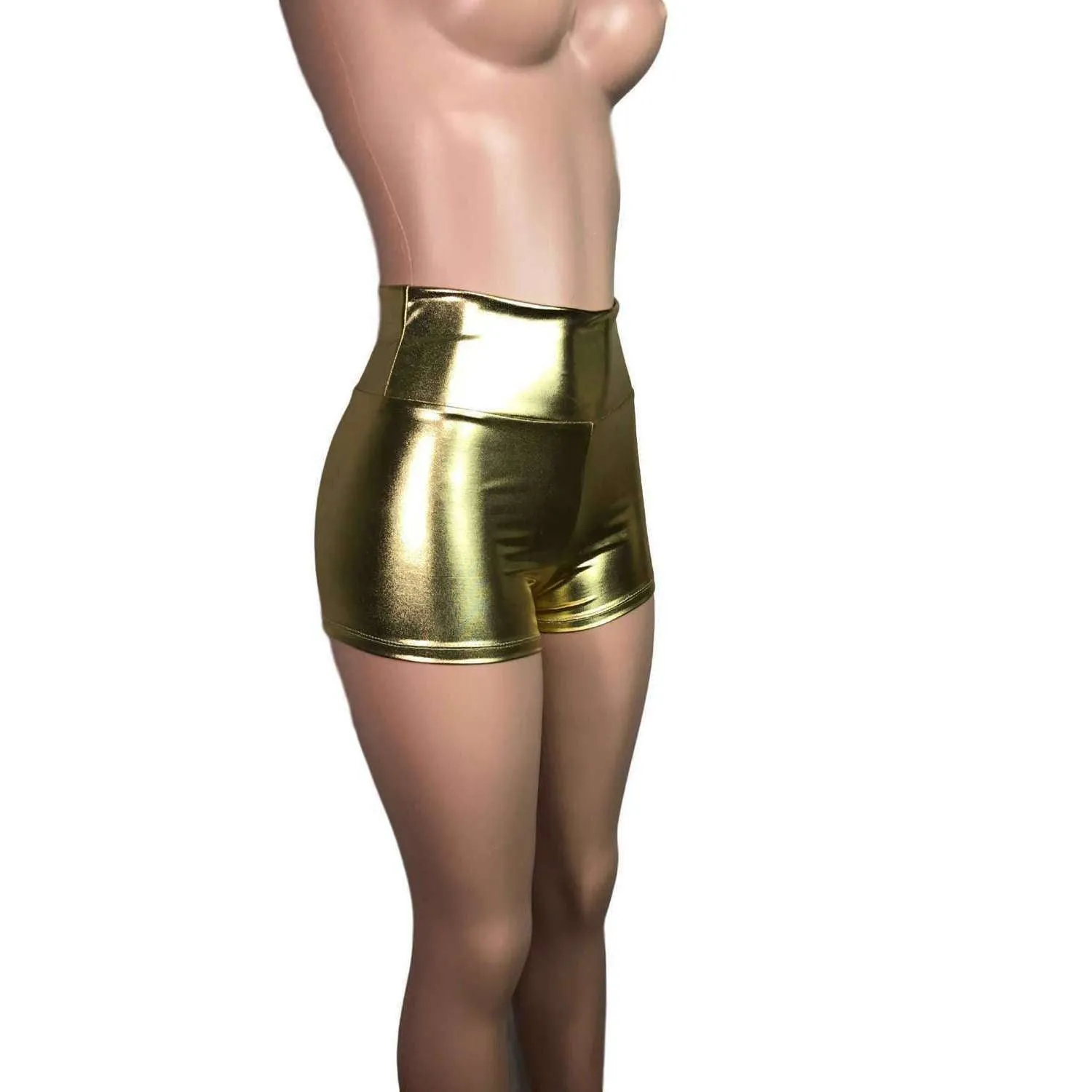 High Waisted Booty Shorts - Gold Metallic