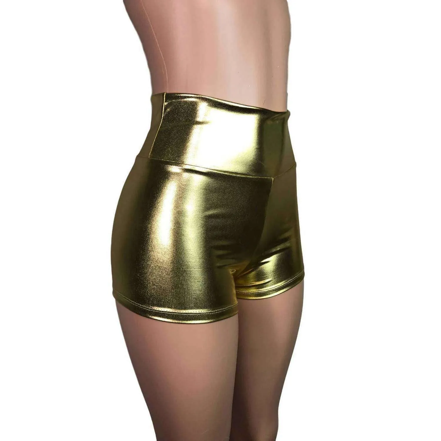 High Waisted Booty Shorts - Gold Metallic