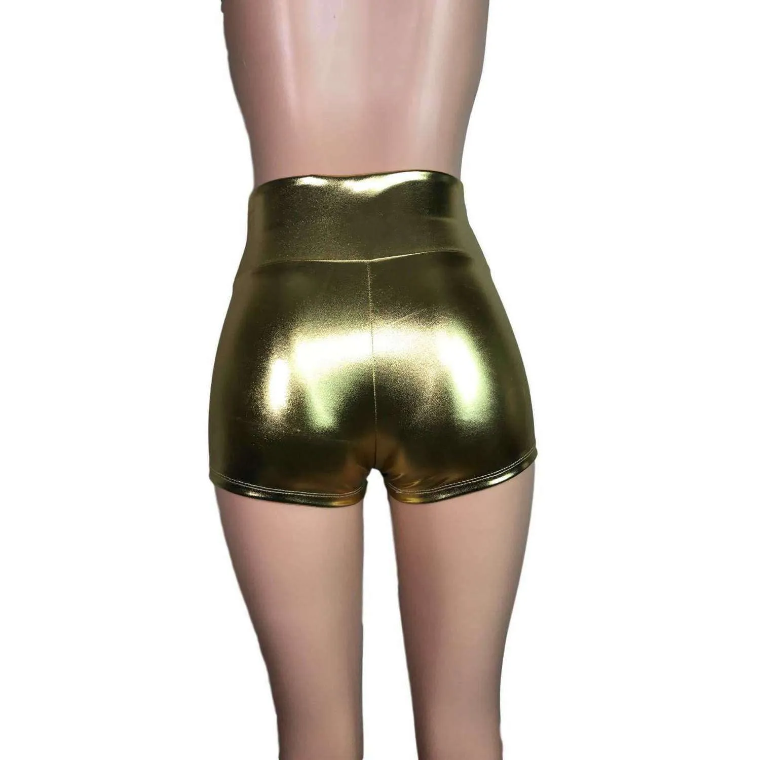 High Waisted Booty Shorts - Gold Metallic