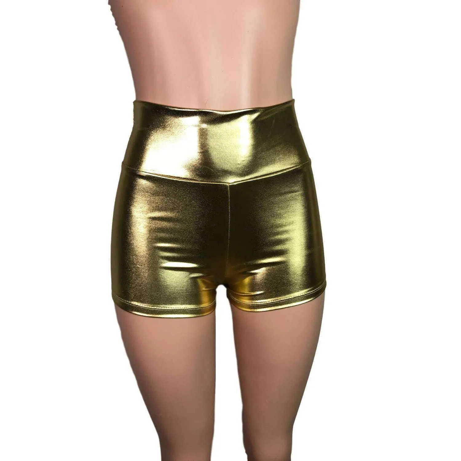 High Waisted Booty Shorts - Gold Metallic