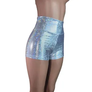 High Waisted Booty Shorts - Silver Shattered Glass