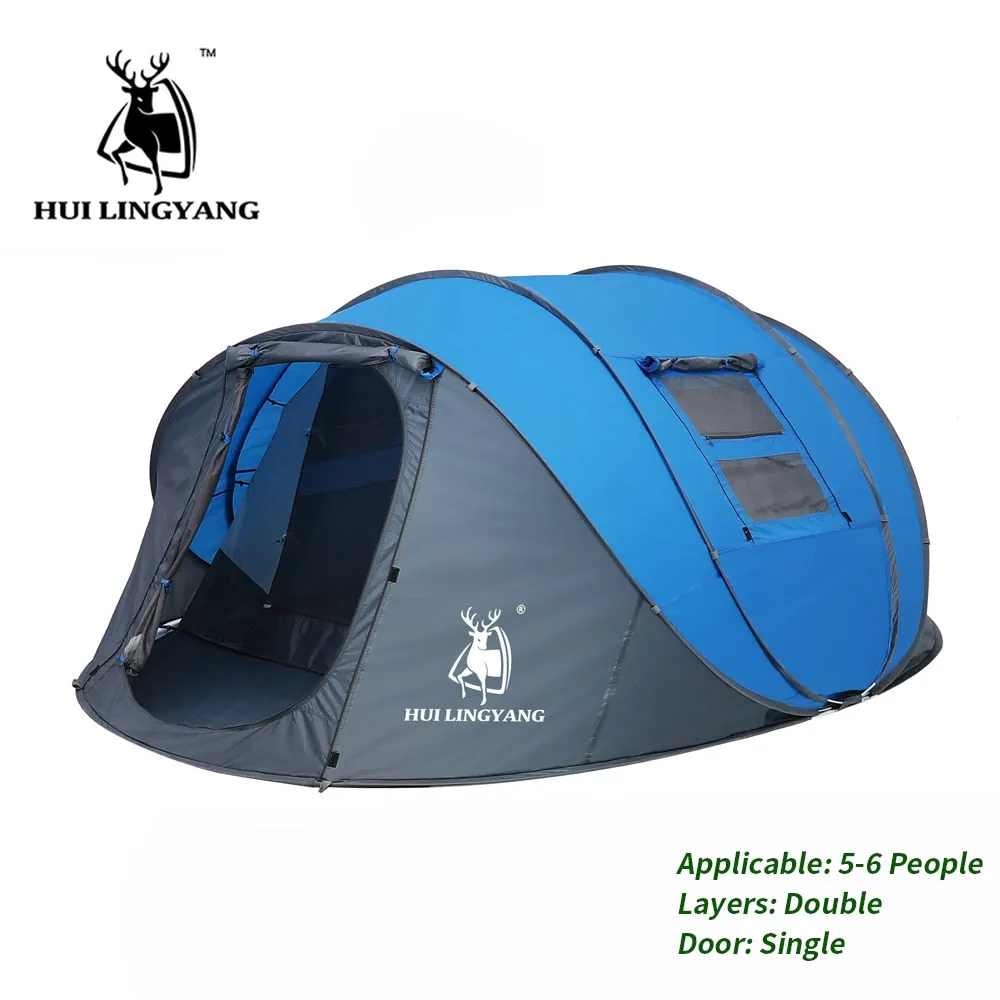 HUI LINGYANG Throw Pop Up Tent - Spacious 4-6 Person Outdoor Automatic Tent with Double Layers - Waterproof Camping and Hiking Shelter