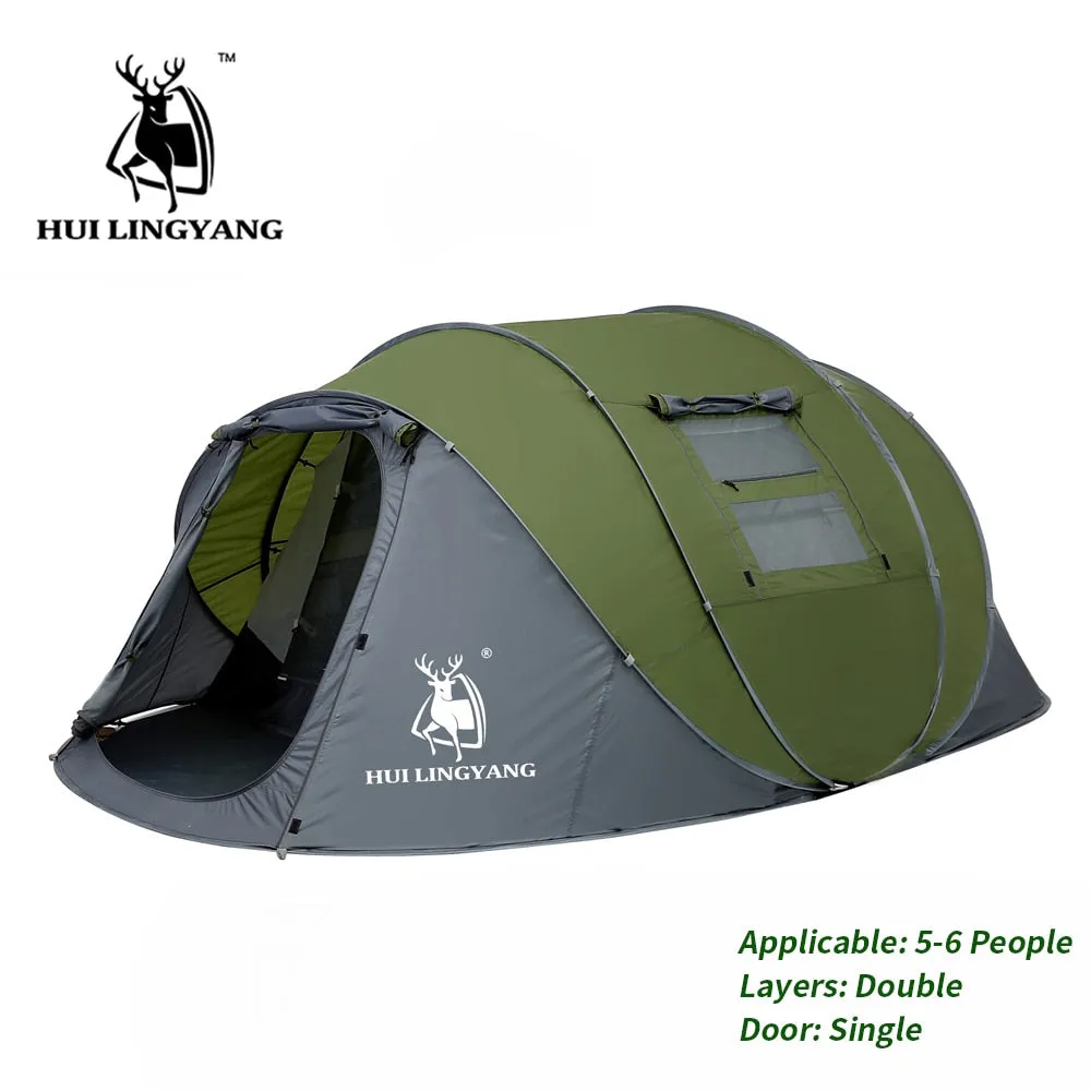 HUI LINGYANG Throw Pop Up Tent - Spacious 4-6 Person Outdoor Automatic Tent with Double Layers - Waterproof Camping and Hiking Shelter