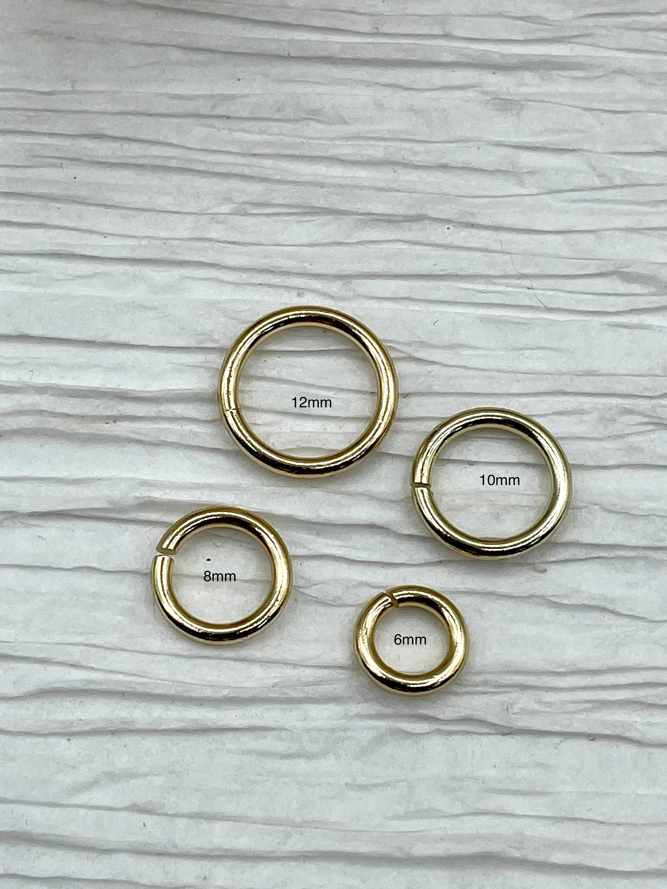 Jump Rings Gold Plated, 4mm, 6mm, 8mm, 10mm, or 12mm, PK of 10, Brass, Thick Gauge, OPEN Ring,Heavy 15 GA (1.8mm)Sturdy Jump Rings,Fast Ship