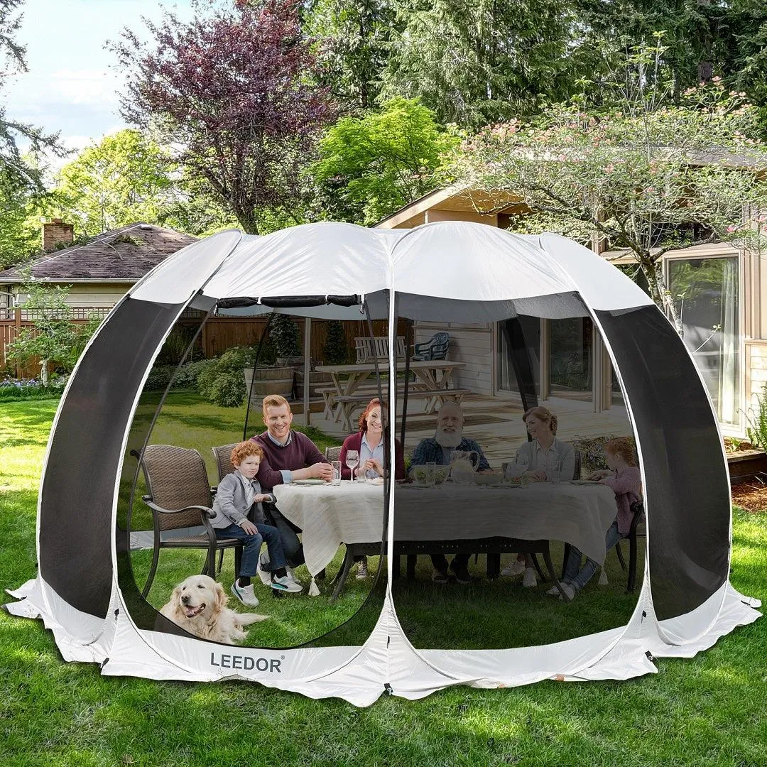 Leedor 15'x15' Gazebos for Patios Screen House Room 12-15 Person Canopy Mosquito Net Camping Tent Pop Up Sun Shade Shelter