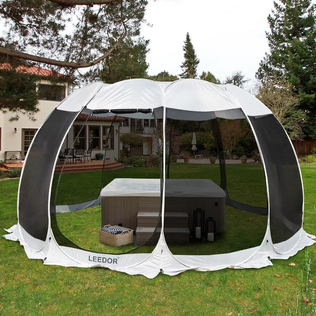 Leedor 15'x15' Gazebos for Patios Screen House Room 12-15 Person Canopy Mosquito Net Camping Tent Pop Up Sun Shade Shelter