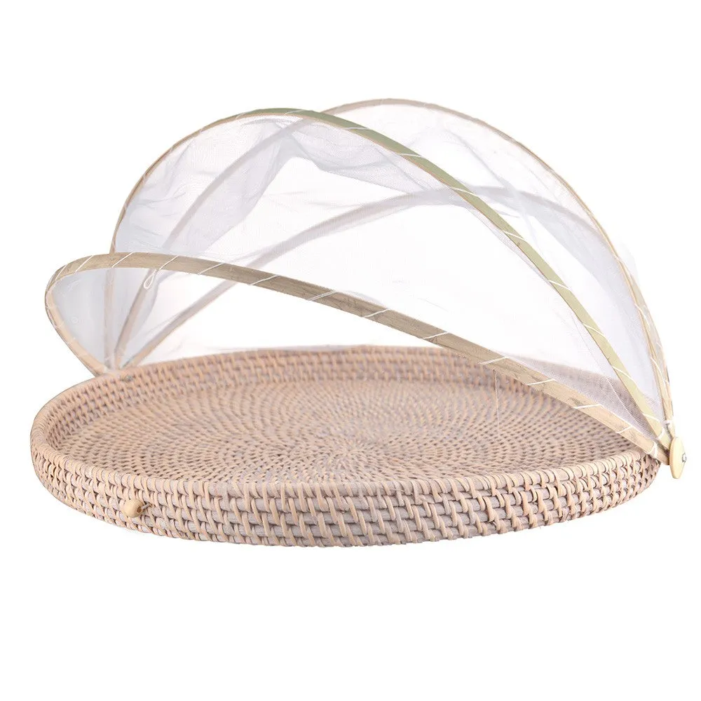 Mesh Food Cover Rattan Base 55cm