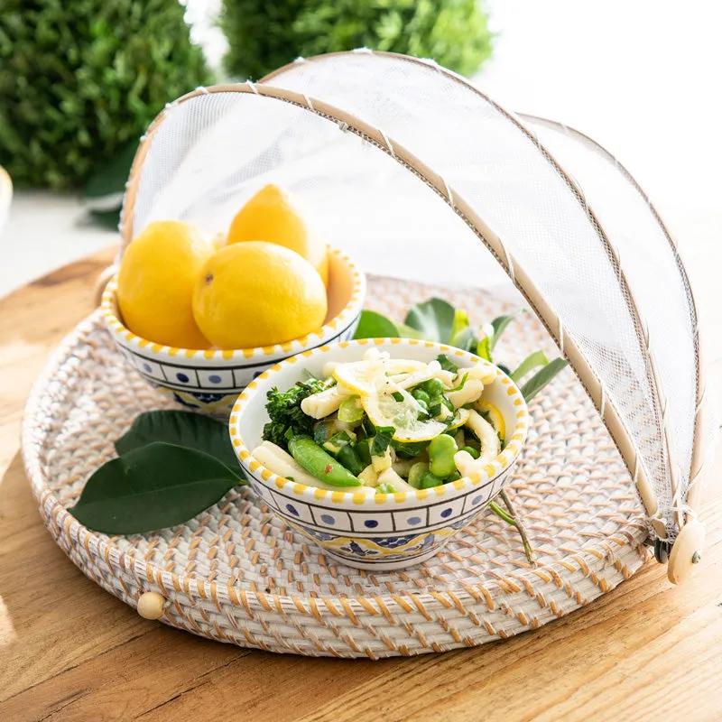 Mesh Food Cover Rattan Base 55cm