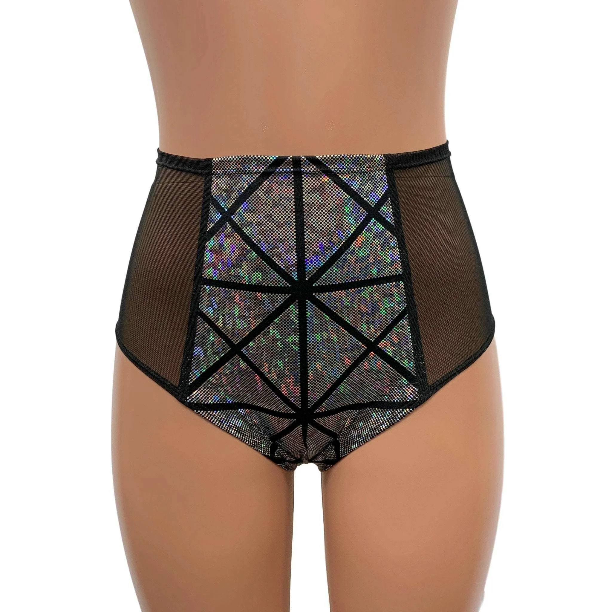 Mesh Side Scrunch Bikini - Silver Glass Pane Holographic