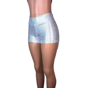 MID Rise Booty Shorts - Silver Holographic