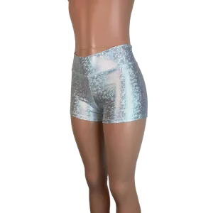 MID Rise Booty Shorts - Silver Shattered Glass