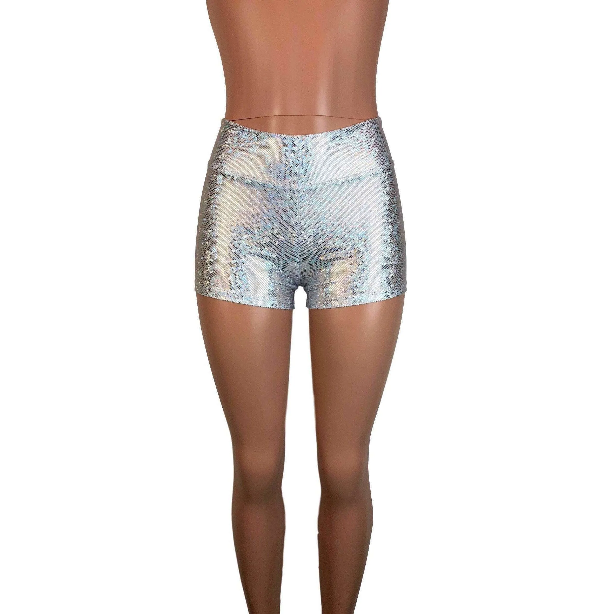 MID Rise Booty Shorts - Silver Shattered Glass