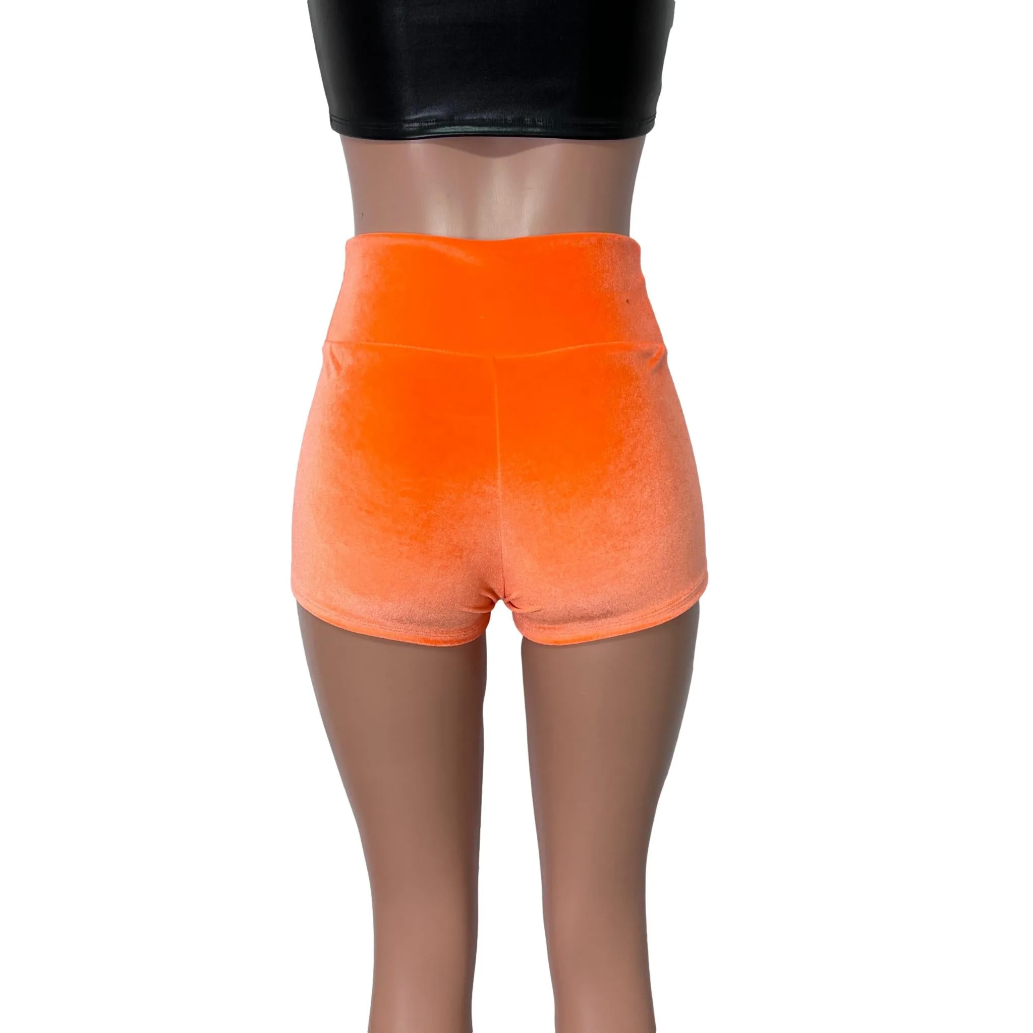 Orange Velvet Booty Shorts - High-Waisted