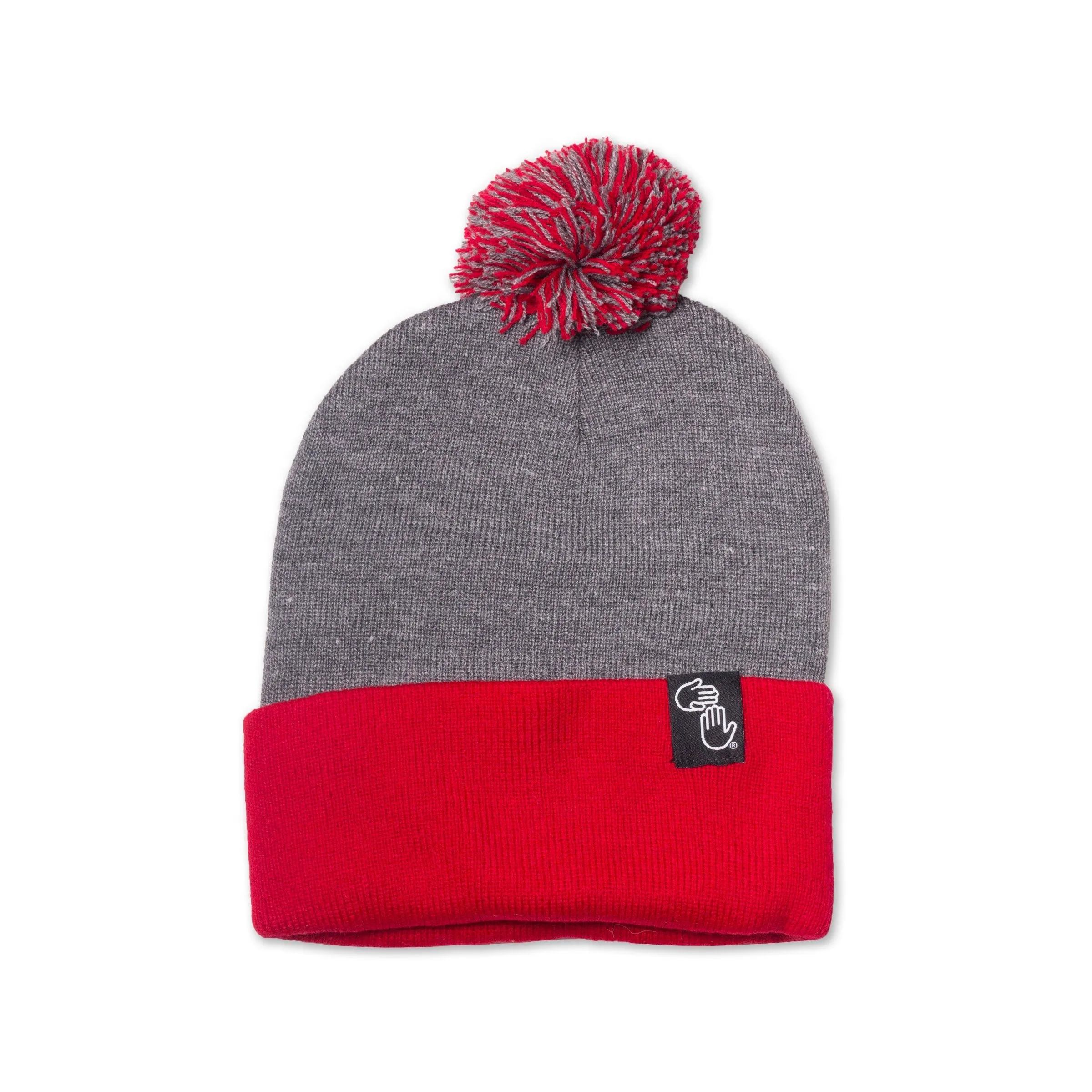 Pom Beanie (Grey and Red)