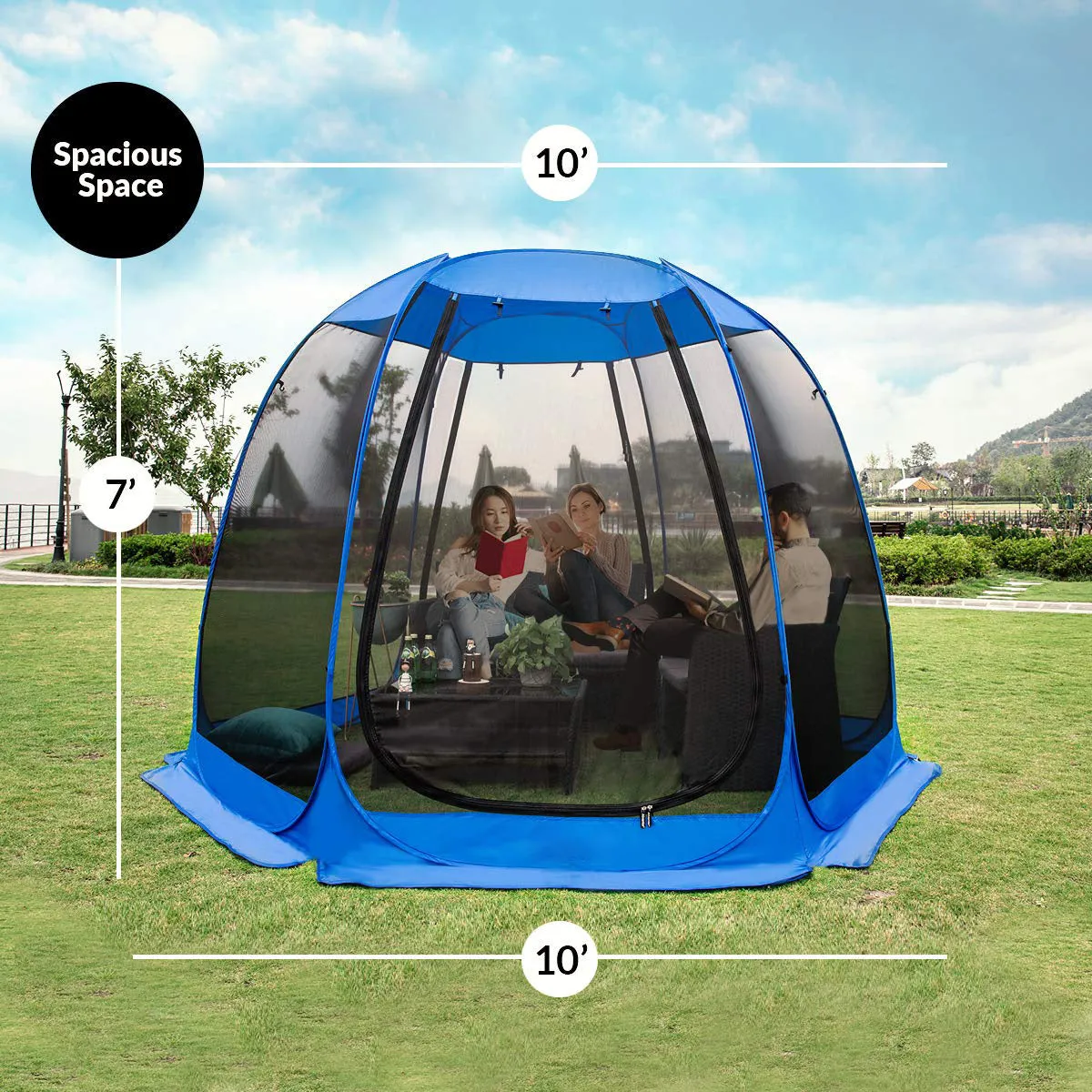 Pop-Up Pod Screen House Room Camping Tent Outdoor Canopy Pop Up Sun Shade Hexagon Shelter Mesh Walls Not Waterproof 10'x10'