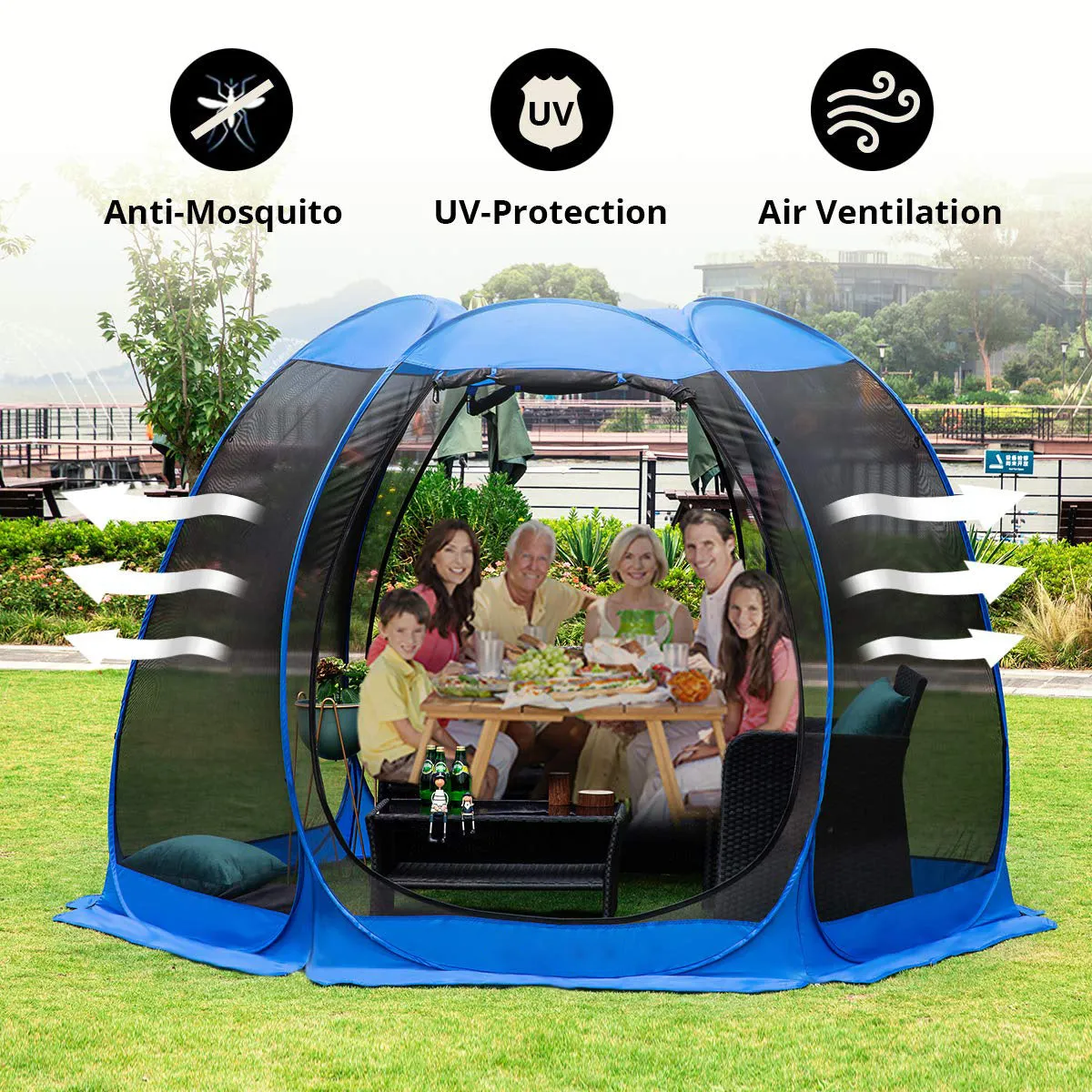 Pop-Up Pod Screen House Room Camping Tent Outdoor Canopy Pop Up Sun Shade Hexagon Shelter Mesh Walls Not Waterproof 10'x10'