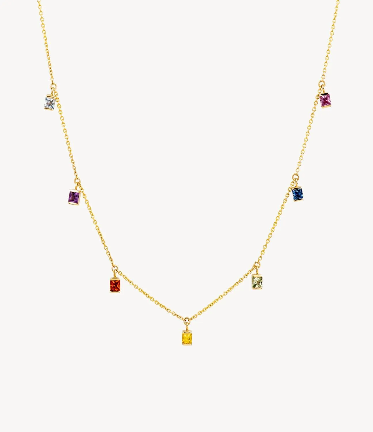 Princess-Cut Rainbow Sapphire Drop Necklace