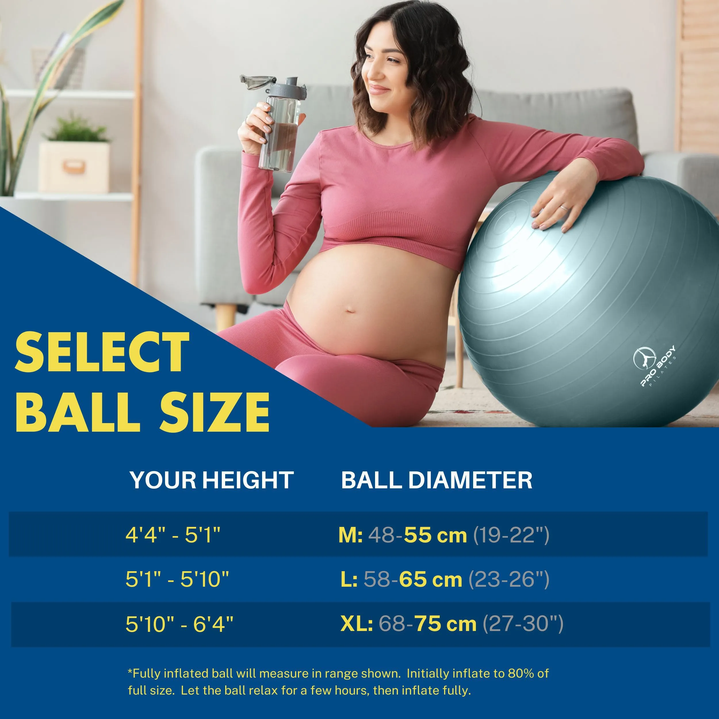 ProBody Pilates Birthing Ball - Pregnancy Ball Exercise for Labor with Book, Yoga Ball Pregnancy w/Prenatal and Postnatal Exercise, Extra Thick Birth Ball Pregnancy (Mist, 75 cm: 5'10"  )