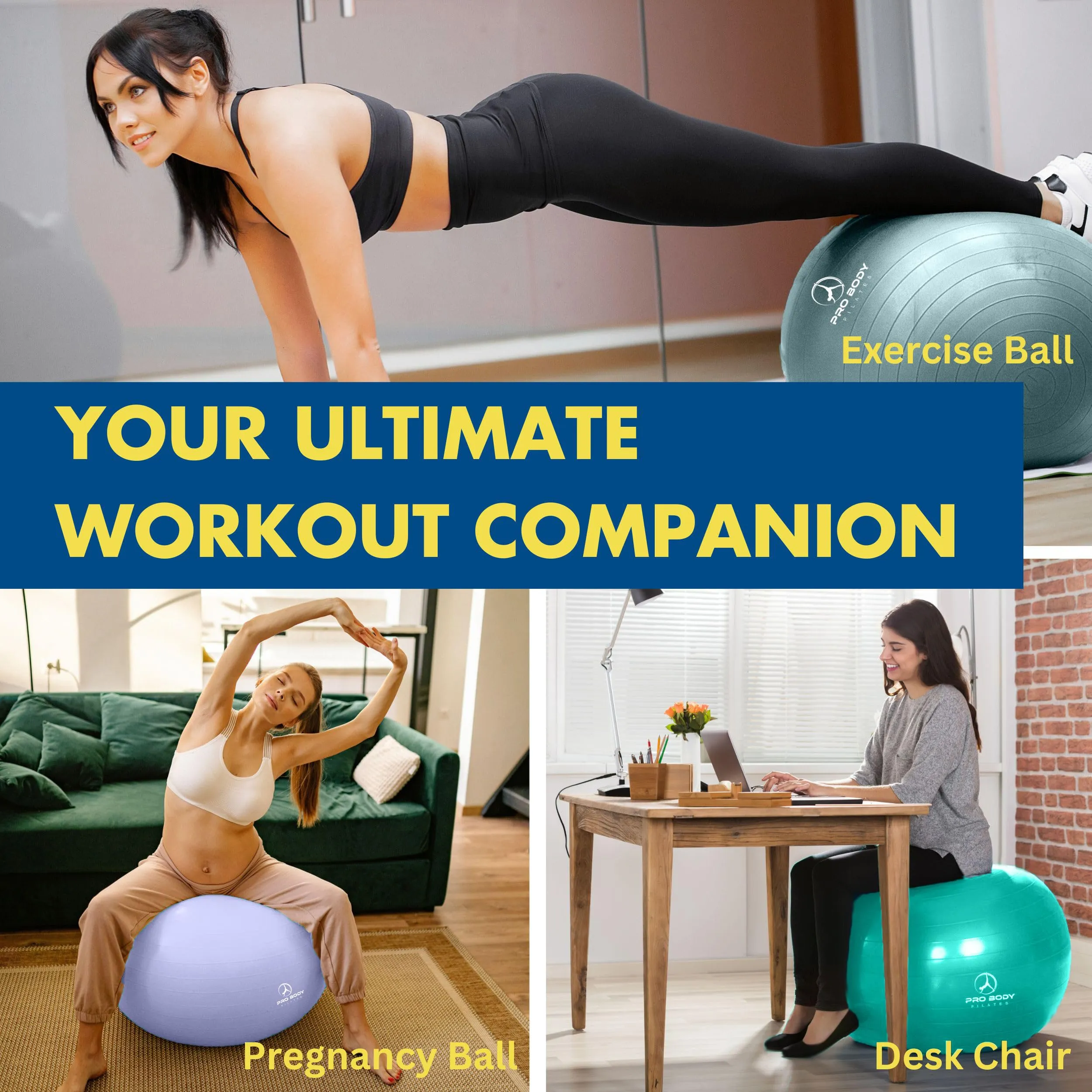 ProBody Pilates Birthing Ball - Pregnancy Ball Exercise for Labor with Book, Yoga Ball Pregnancy w/Prenatal and Postnatal Exercise, Extra Thick Birth Ball Pregnancy (Mist, 75 cm: 5'10"  )