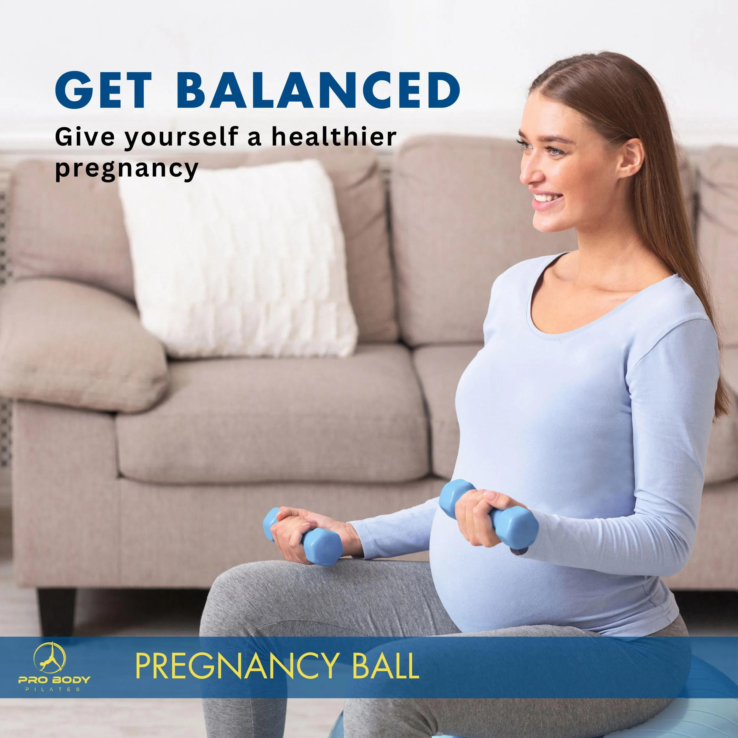 ProBody Pilates Birthing Ball - Pregnancy Ball Exercise for Labor with Book, Yoga Ball Pregnancy w/Prenatal and Postnatal Exercise, Extra Thick Birth Ball Pregnancy (Mist, 75 cm: 5'10"  )