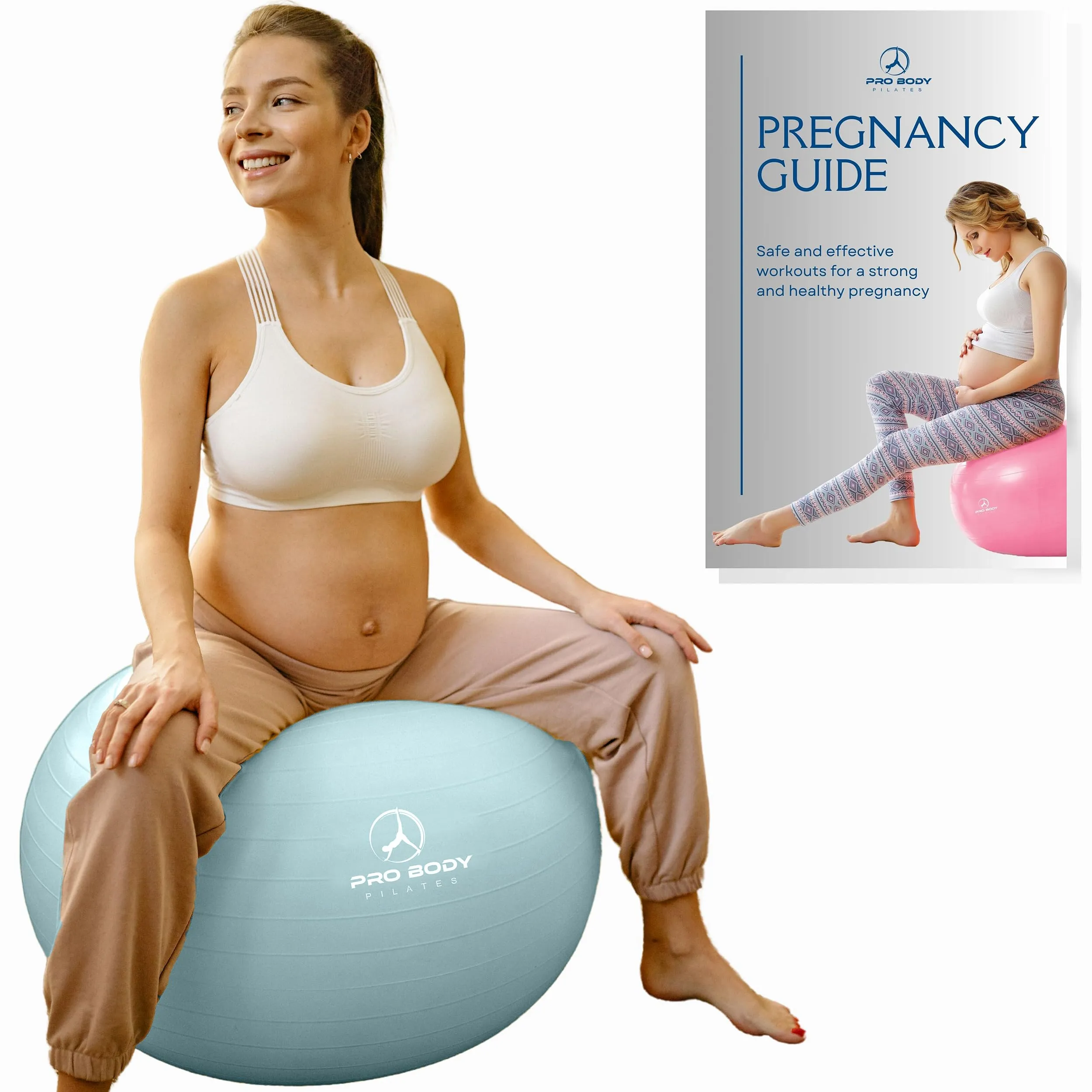 ProBody Pilates Birthing Ball - Pregnancy Ball Exercise for Labor with Book, Yoga Ball Pregnancy w/Prenatal and Postnatal Exercise, Extra Thick Birth Ball Pregnancy (Mist, 75 cm: 5'10"  )