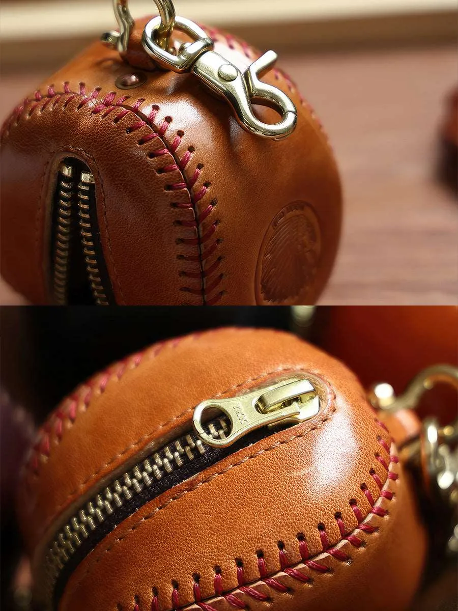 Retro Handmade Baseball Shape Leather Pouch