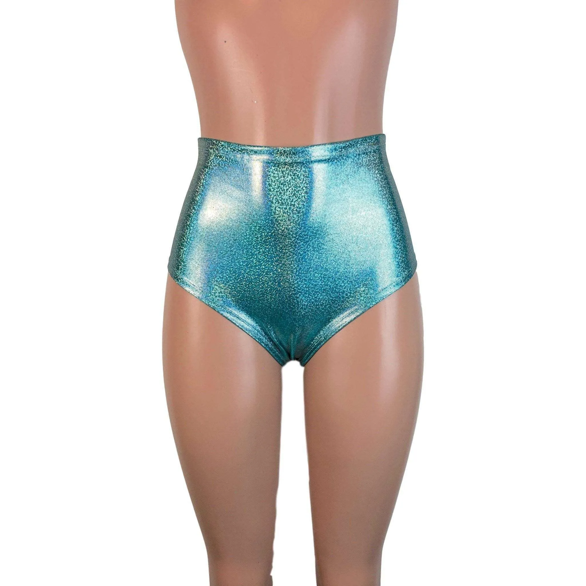 SALE - High Waist Hot Pants - Jade Blue Holographic