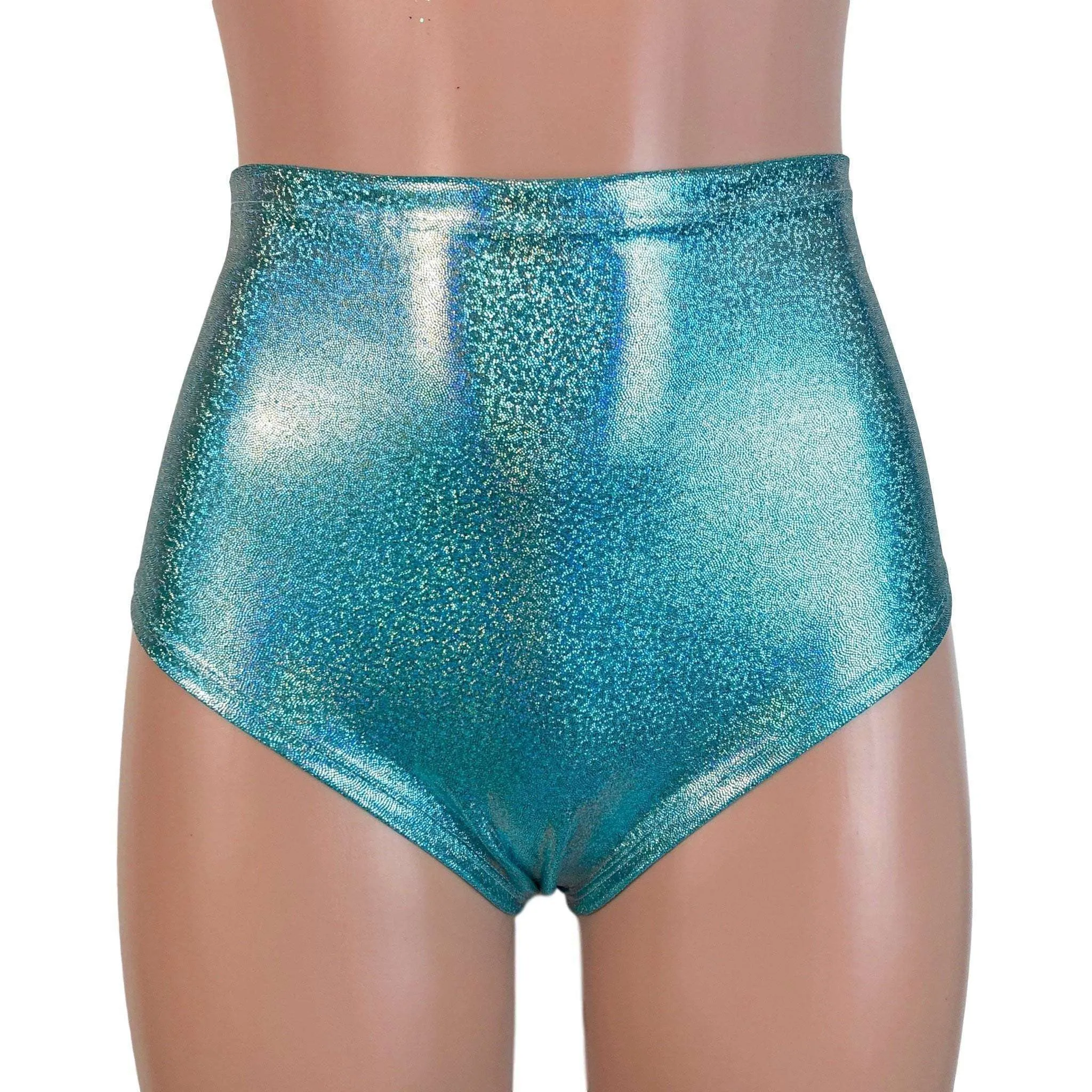 SALE - High Waist Hot Pants - Jade Blue Holographic