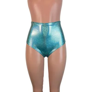 SALE - High Waist Hot Pants - Jade Blue Holographic