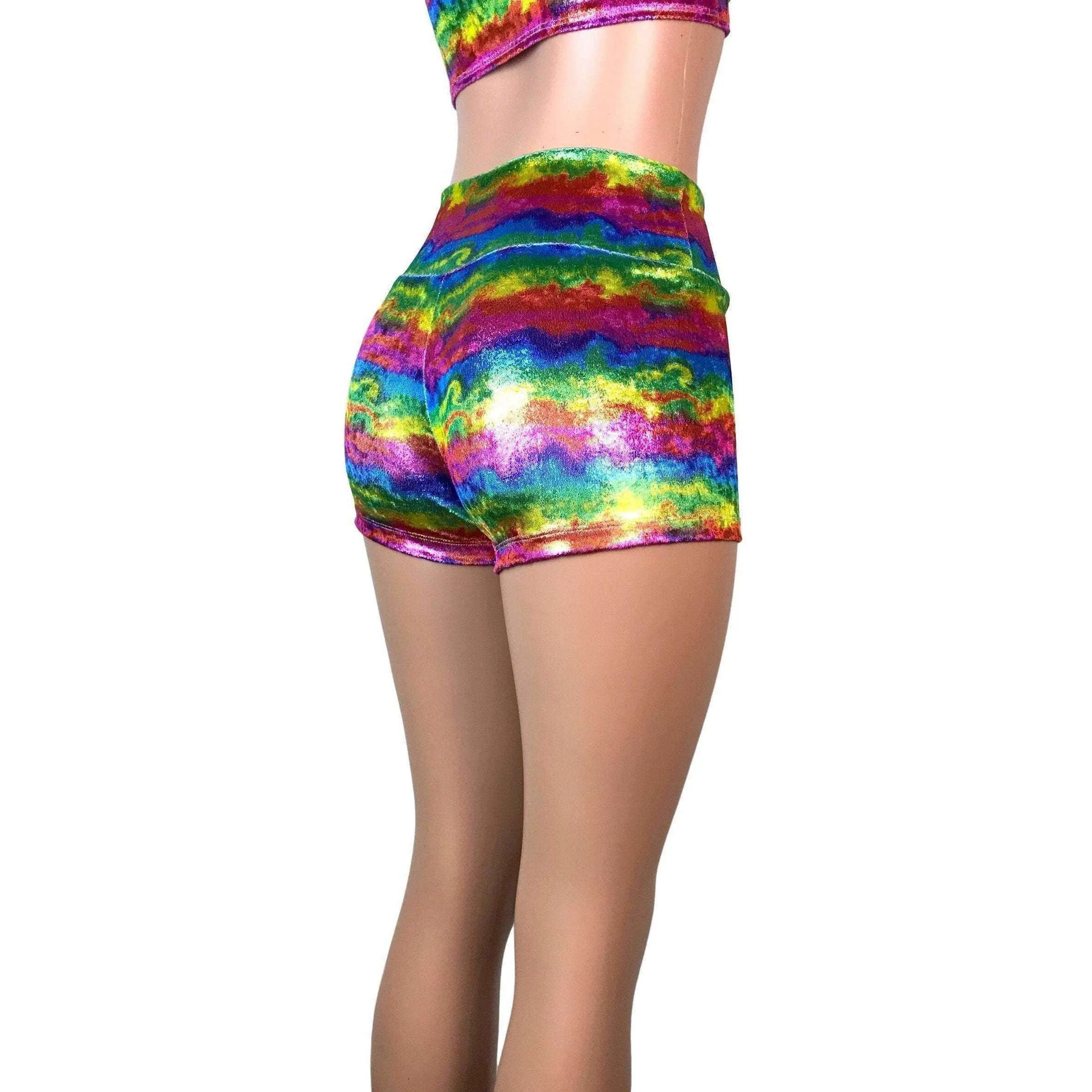 SALE - High Waisted Booty Shorts - Rainbow Metallic Velvet