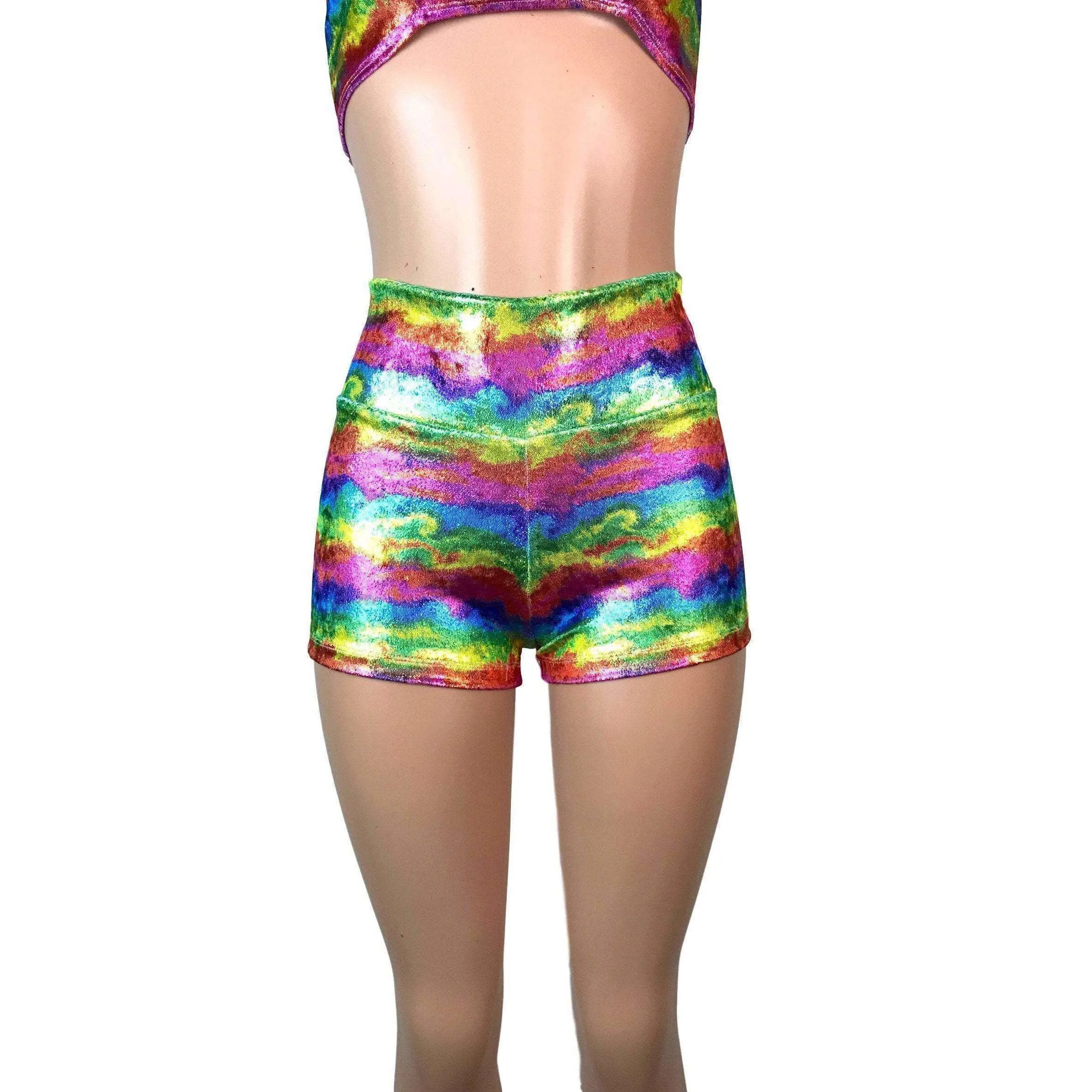 SALE - High Waisted Booty Shorts - Rainbow Metallic Velvet