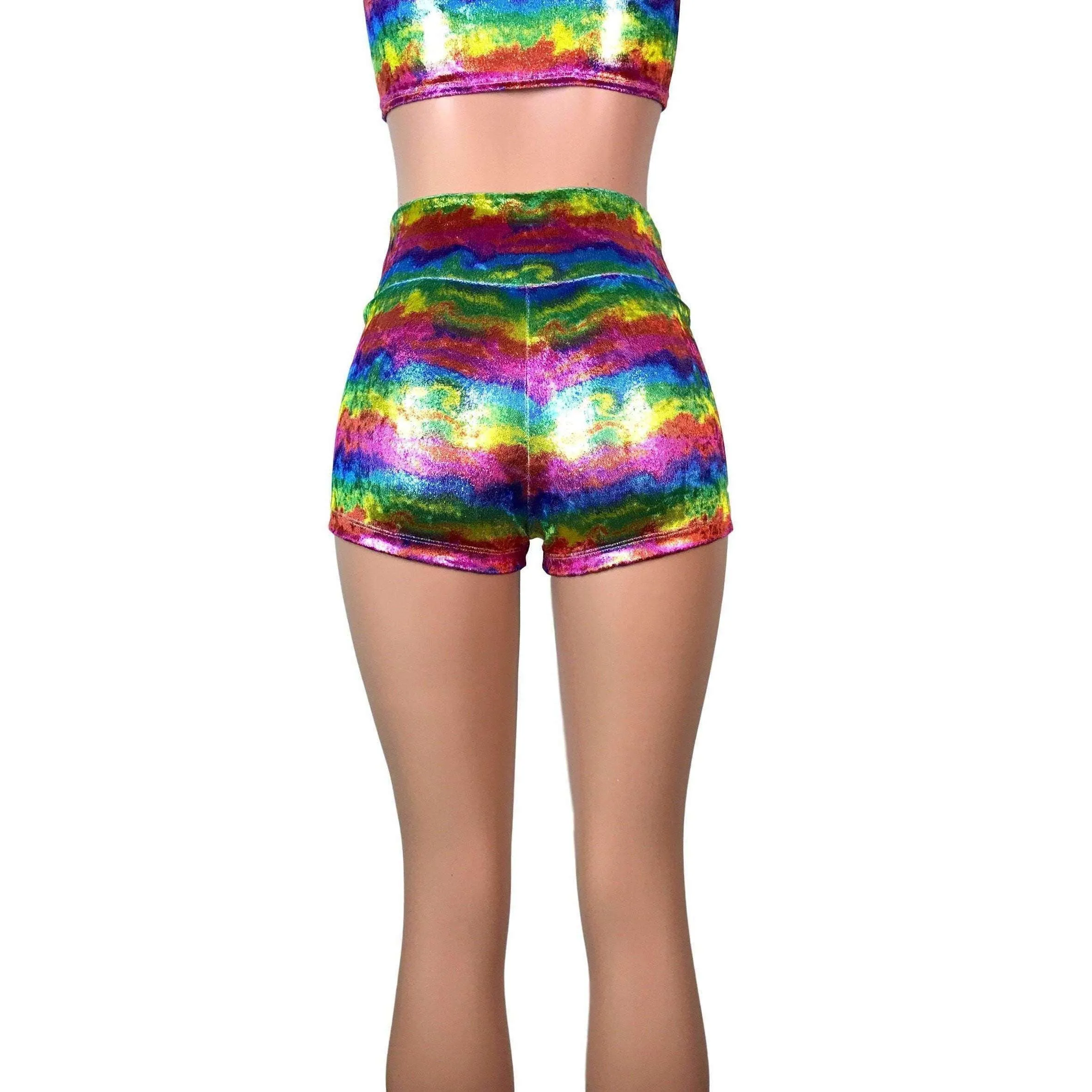 SALE - High Waisted Booty Shorts - Rainbow Metallic Velvet