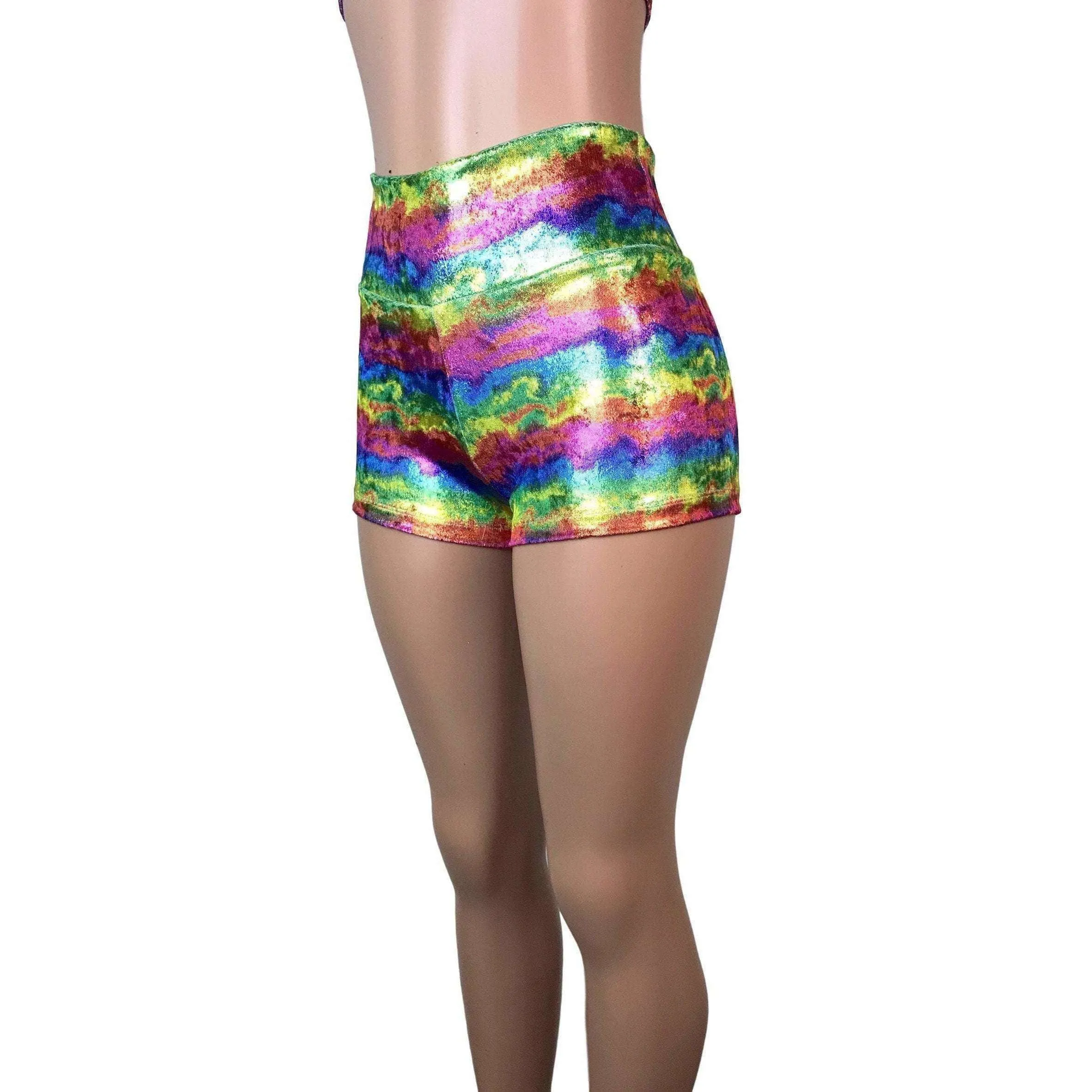 SALE - High Waisted Booty Shorts - Rainbow Metallic Velvet