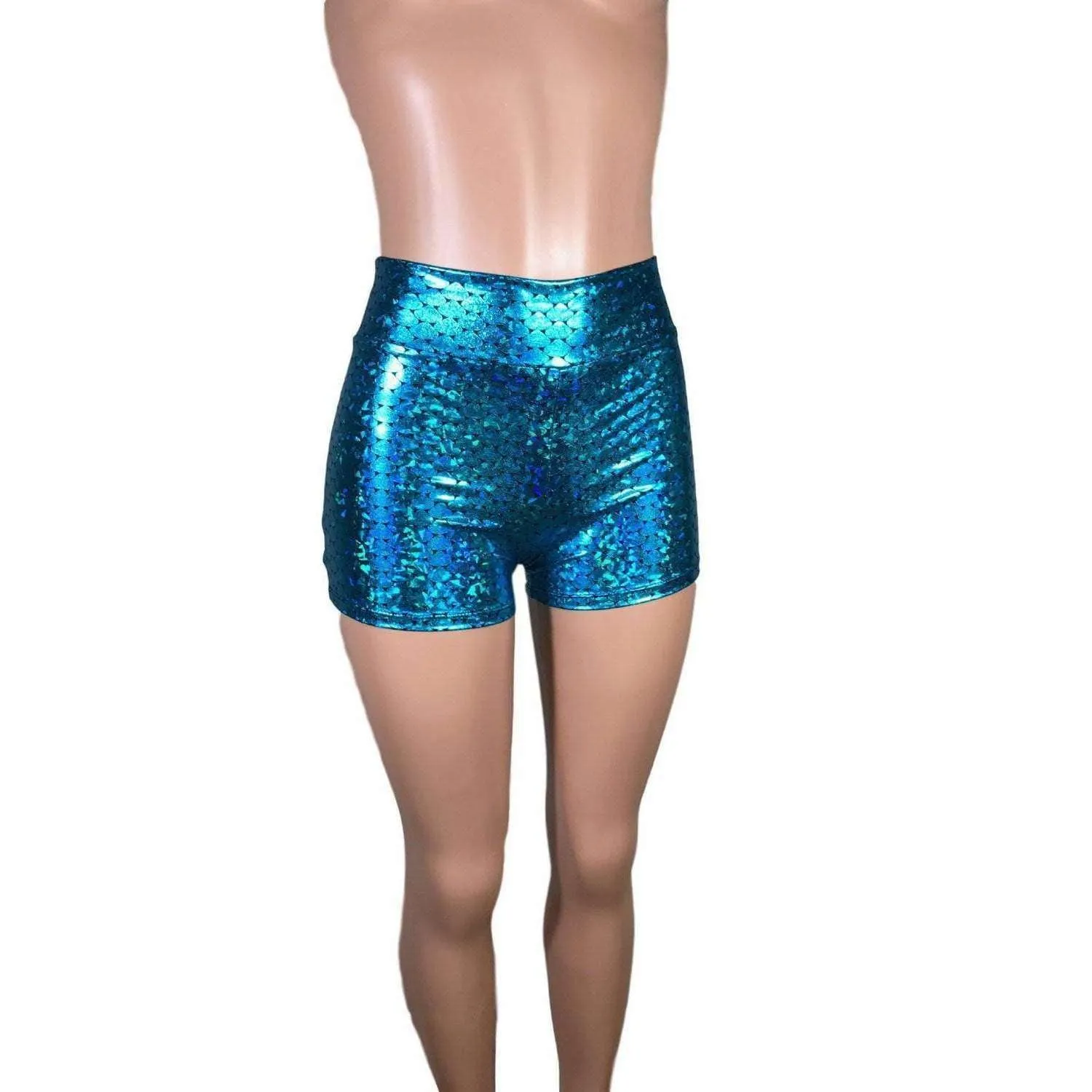 SALE - High Waisted Booty Shorts - Turquoise Mermaid Scales - Limited Sizes